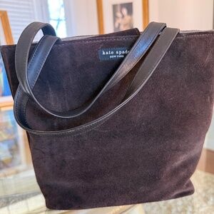 Kate Spade New York Brown Suede Tote Bag Leather Strap Minimalist Vintage Y2K